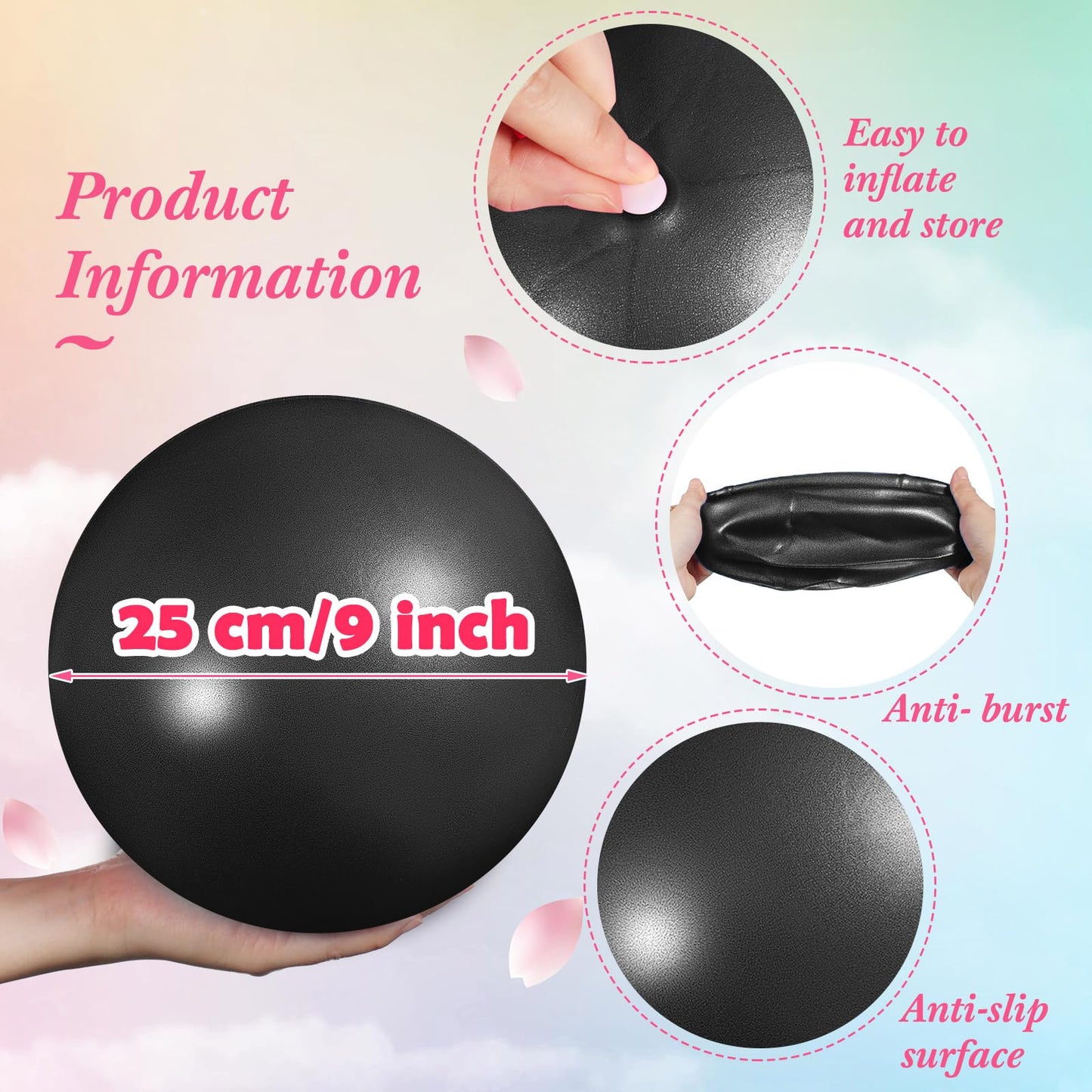 Tasdurian 4 Pcs Small Exercise Pilates Ball Bulk 9 Inch Mini Yoga Balls Anti Burst and Slip for Stability, Fitness, Physical Therapy, Stretching & Core Workout at Home Gym Office Class(Black,Gray)