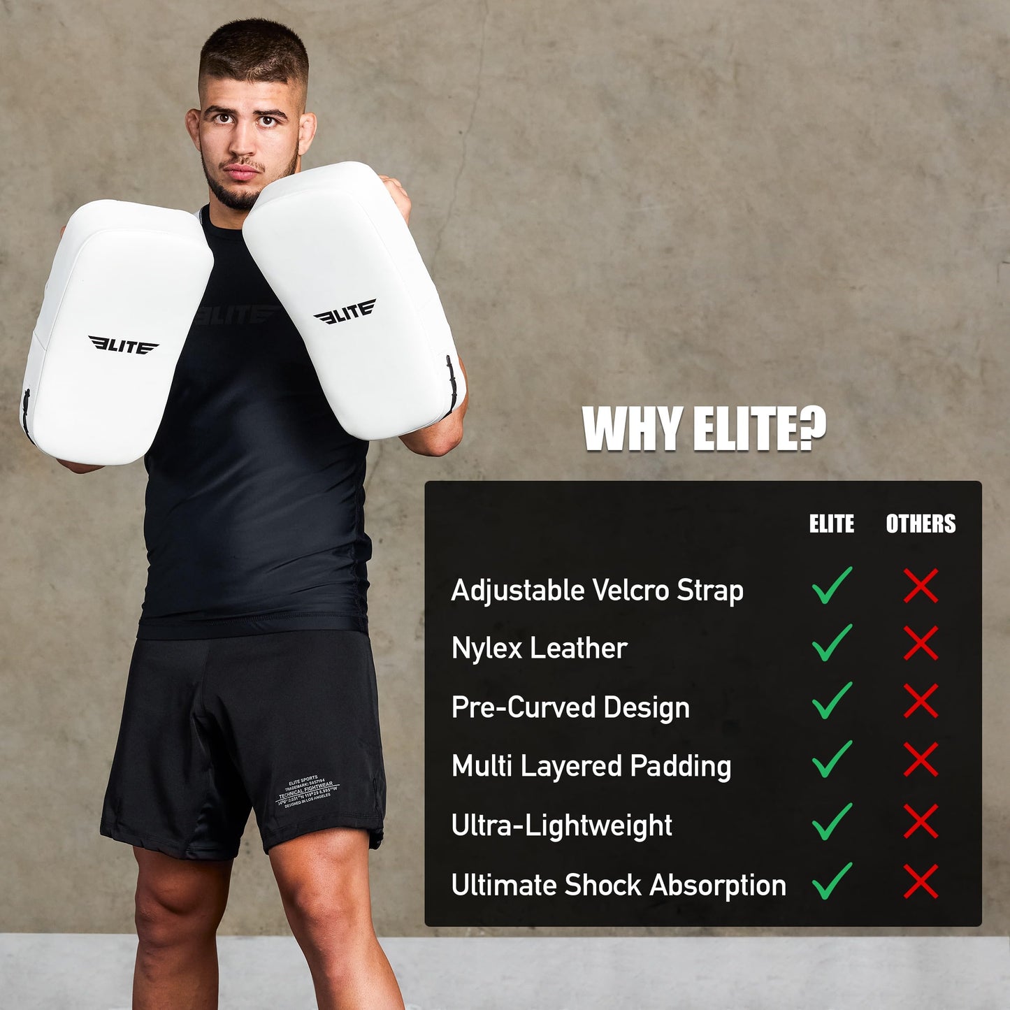 Elite Sports Muay Thai Kickboxing Training Pad for Kickboxing,MMA,Taekwondo,Karate. Ideal for Punches,Knees, and Kicks in Martial Arts Training (Solid White)