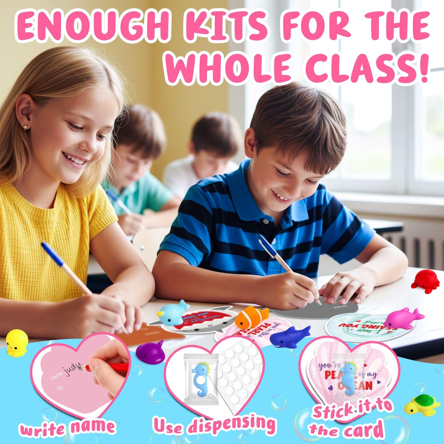 Valentines Day Cards for Kids School - 30PCS Cute Mochi Squishy Valentines for Class with Funny Ocean Valentine Cards, Valentine Party Favors for Boys & Girls, Valentine's Day Gifts for Kids Classroom