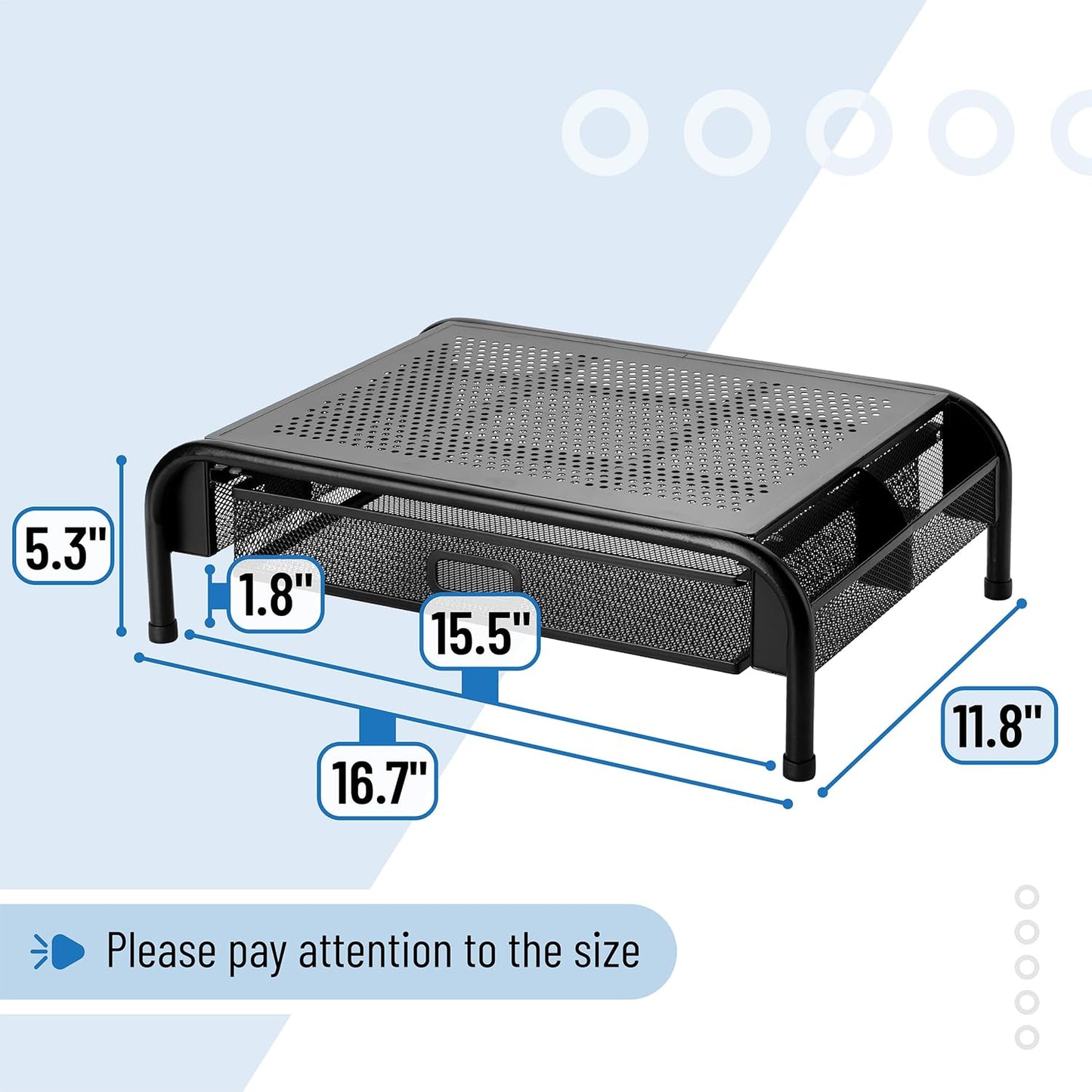 Metal Mesh Monitor Riser with Drawer - Desk Organizer for Optimal Viewing