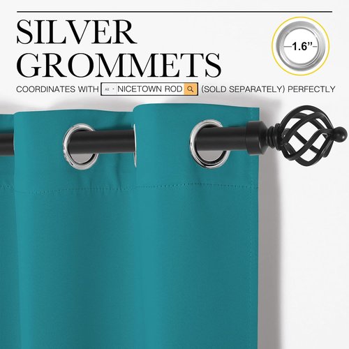 NICETOWN Blackout Curtains - Thermal Insulated Grommet Design for Elegant Bedrooms | 63-Inch Length, Peacock Teal, 2 Panels
