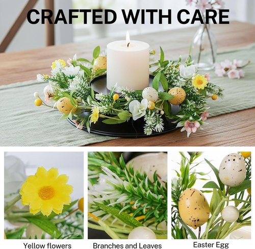 MOYEE Candle Holder Centerpiece - Elegant Black Metal Design with Artificial Flowers | 14-Inch Versatile Decor