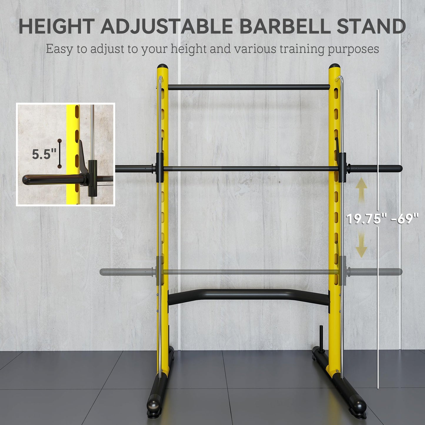 Soozier Squat Rack with Pull-Up Bar, Adjustable Power Rack with Barbell Bar, Multi-Functional Bench Press Rack for Home Gym Strength Training, Yellow
