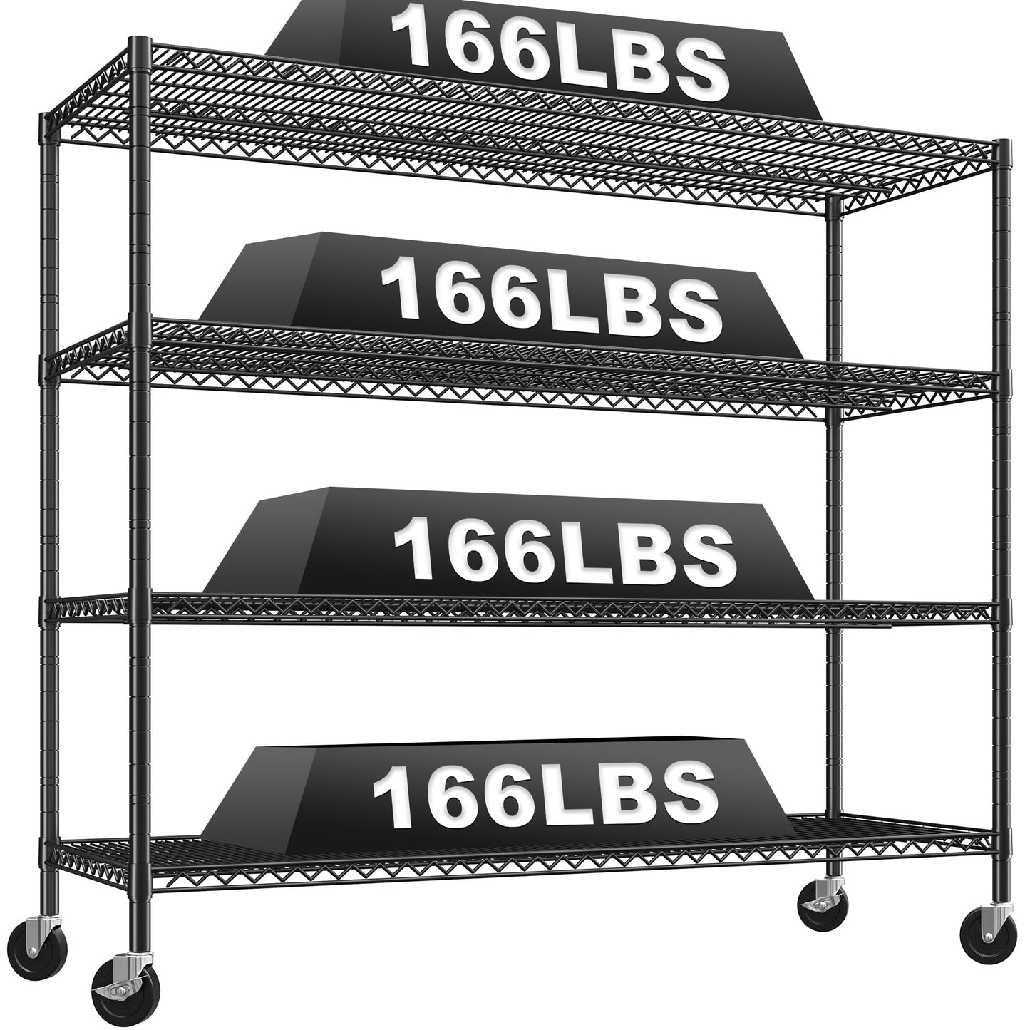 REIBII 60" W Storage Shelves 2878LBS Metal Shelving Unit with Wheels Heavy Duty Garage Shelving Adjustable Wire Shelves for Pantry,Kitchen,Garage,Basement,Business,Warehouse,School,60”W ×24”D×65.3”H