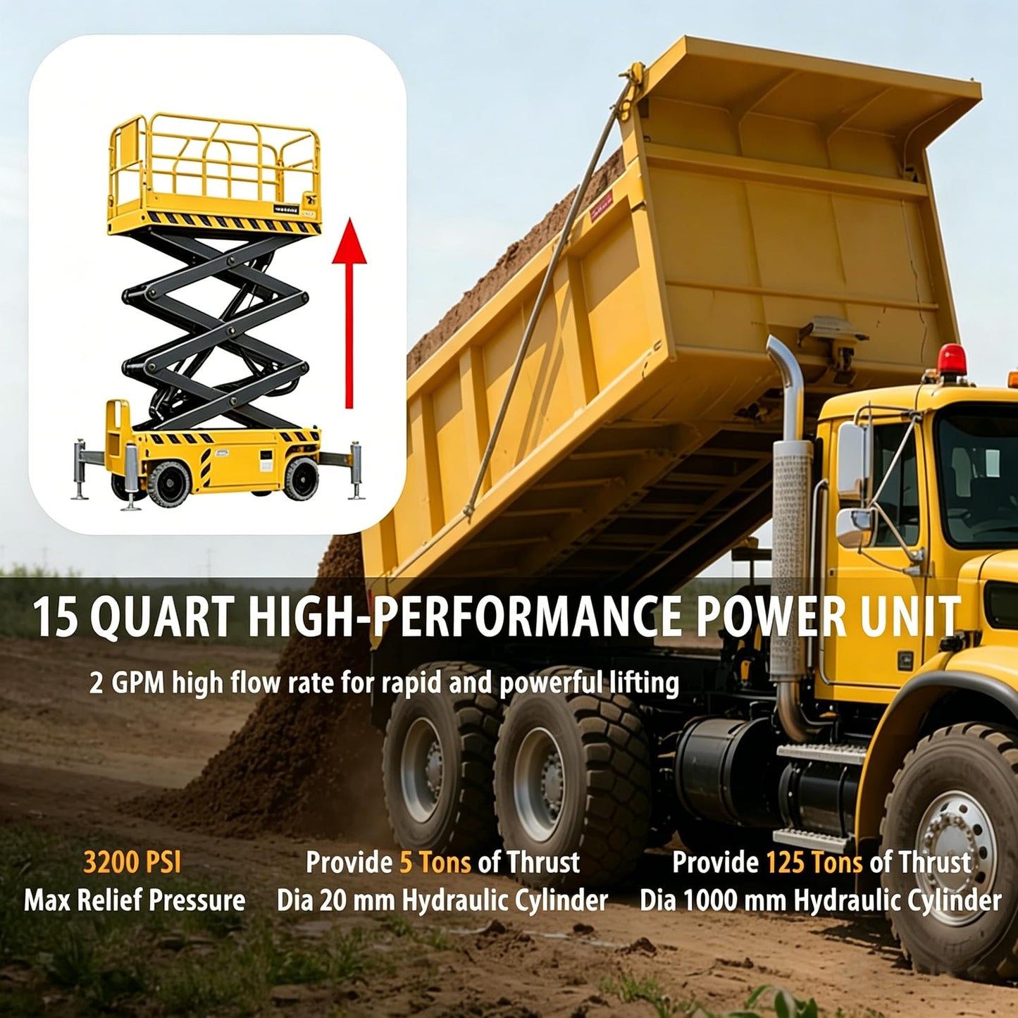 Double Acting Hydraulic Pump 15 Quart Hydraulic Power Units 12V DC Hydraulic Pump SAE#6 Connector for Dump Trailer Car Lifting