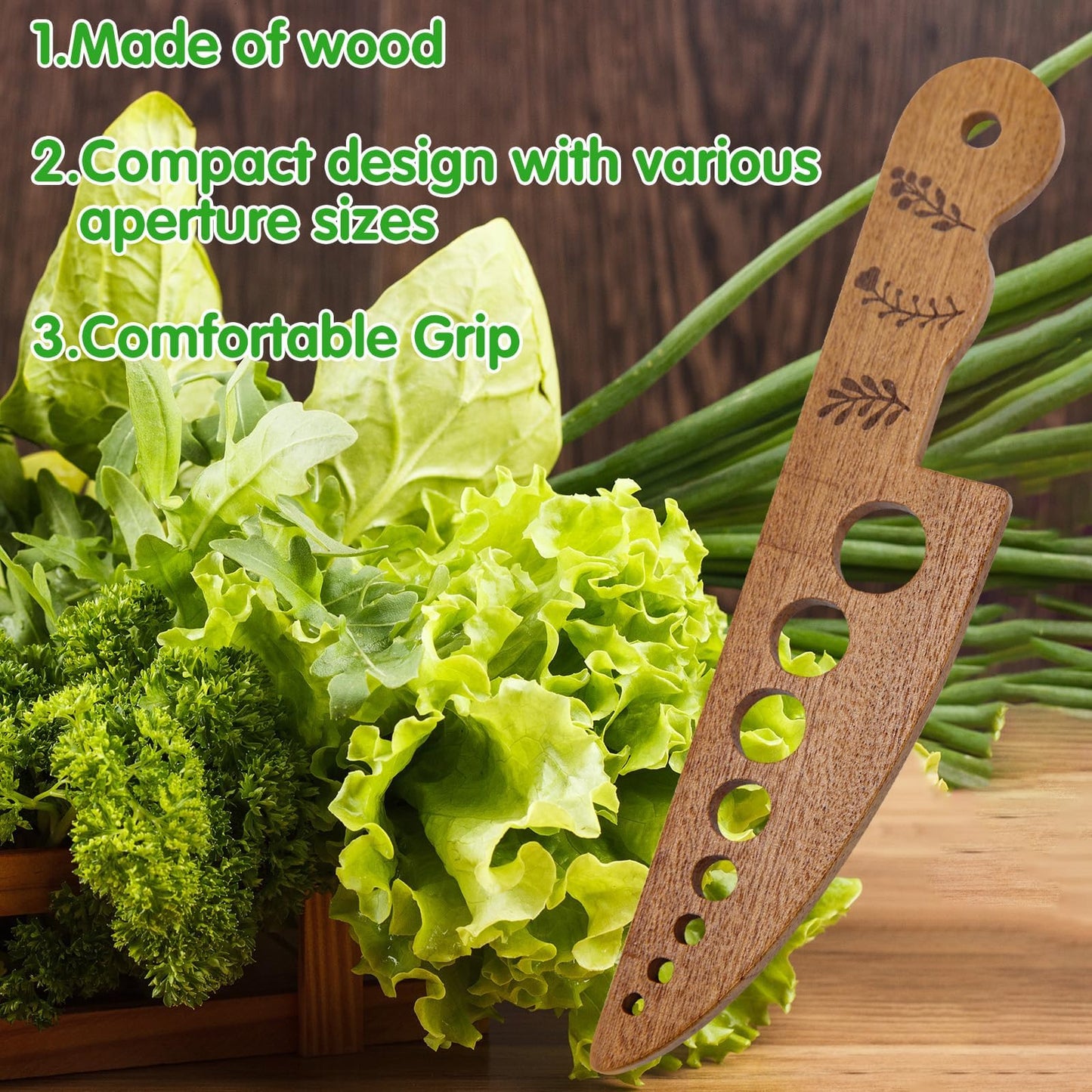 Wooden Vegetable Herb Stripper Tool, Leaf Separator Herb Cutter with 8 Holes, Kitchen Gadgets for Cilantro Parsley Mint, Fun Stripper Tool for Home Cooks Supplies