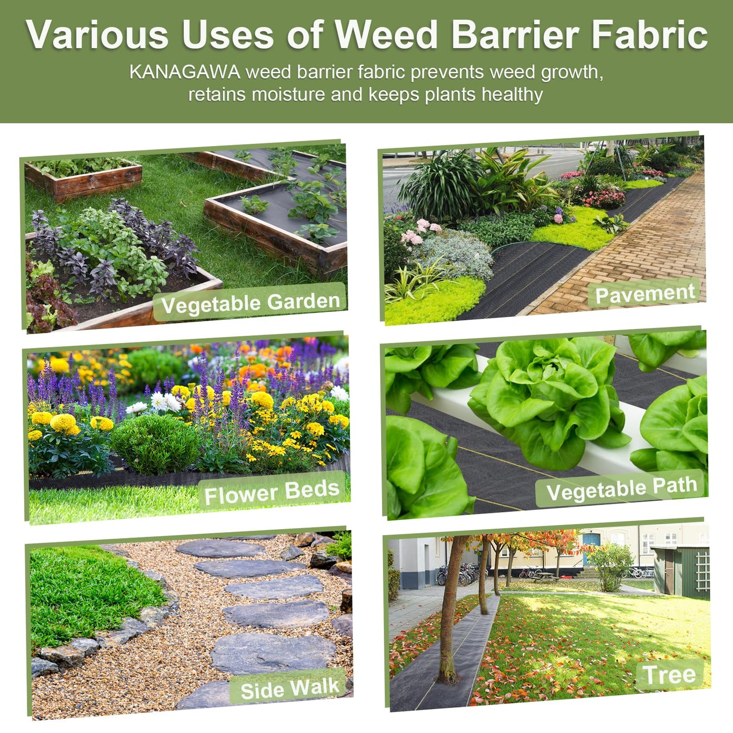 KANAGAWA 4ft x 300ft Weed Barrier Fabric, 6oz Heavy-Duty Woven Landscape Fabric with Staples, Breathable Weed Control for Garden Beds, Driveways, Farming & Landscaping