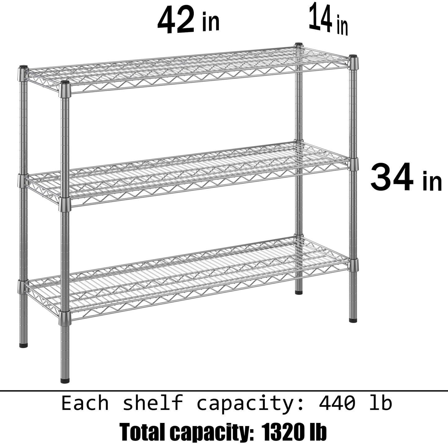 Regal Altair 14" Deep x 42" Wide x 34" Height Wire Shelving Kit | 3-Tier | NSF Commercial Storage Rack Unit