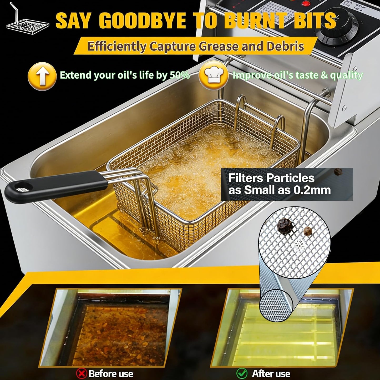 Upgraded AF45 Fryer Filter TK45 Commercial Deep Fryer Filter Strainer 13.75" x 13.75" 550 Micron 304 Stainless Steel, +20% Thickened, Extend Oil Life by 50%