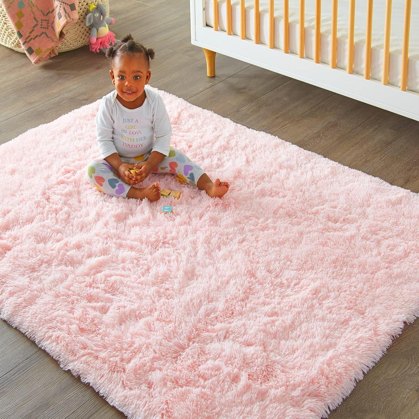 Ophanie Pink Area Rug - Fluffy 5x8 Shag Carpet for Girls' Bedroom | Soft Plush Indoor Floor Decor