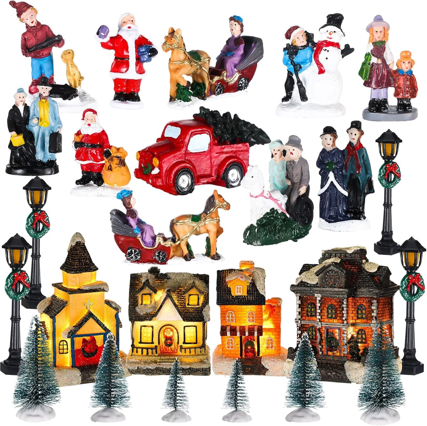 Wettarn LED Christmas Village House Set - 26 Pcs Lighted Figurines for Festive Home Decor