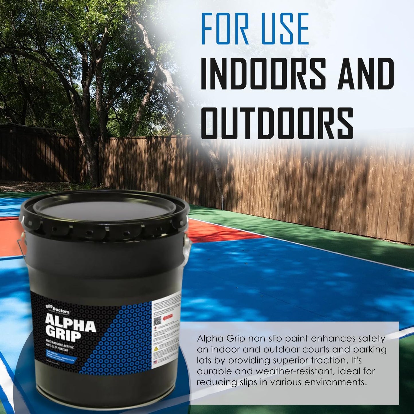 Alpha Grip Non-Slip Paint for Concrete & Asphalt – Non-Skid Coating Ideal for Striping Parking Lots, Playgrounds & Pavements (Red, 5 Gallon)