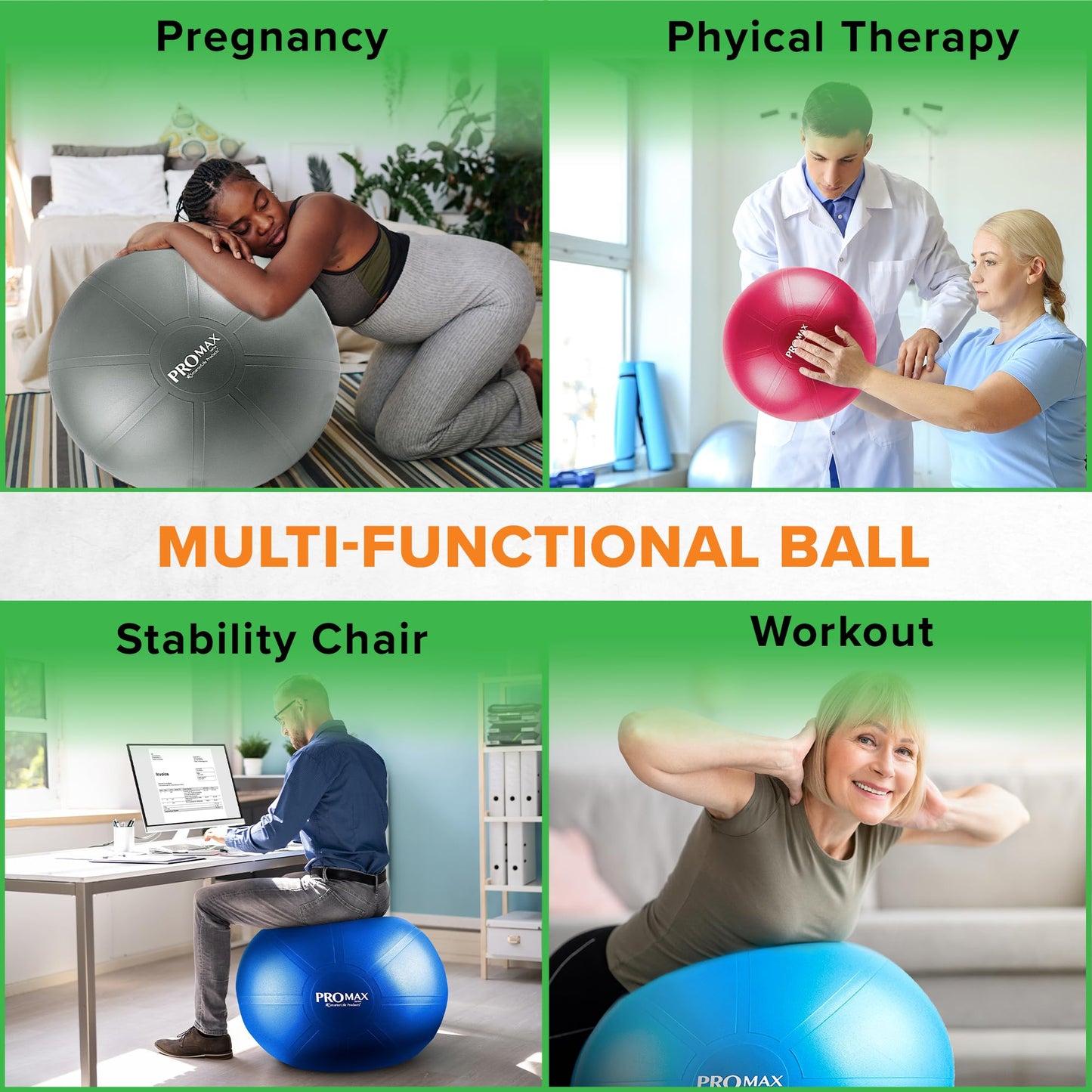 SmarterLife PRO MAX Exercise Ball – Yoga, Stability & Balance Trainer for Core Workouts, Fitness, Physical Therapy, Pregnancy & Office Chair Support – Anti-Slip, Anti-Burst (55 cm, Berry Red)