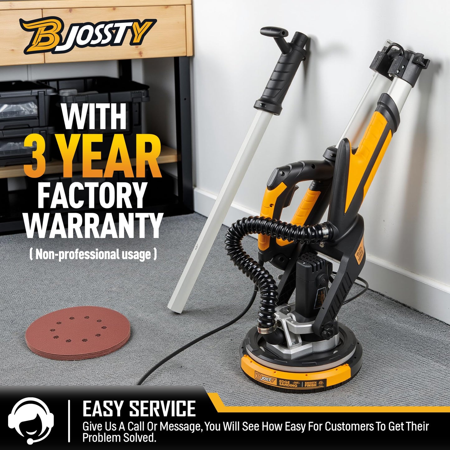 Drywall Sander with Vacuum Dust Collector, High Power 7.1-AMP Electric Sander for Drywall, 99% Dust Removal, 7 Variable Speed 950-1850RPM, Dustless Wall Sander for Drywall, Popcorn Ceiling etc