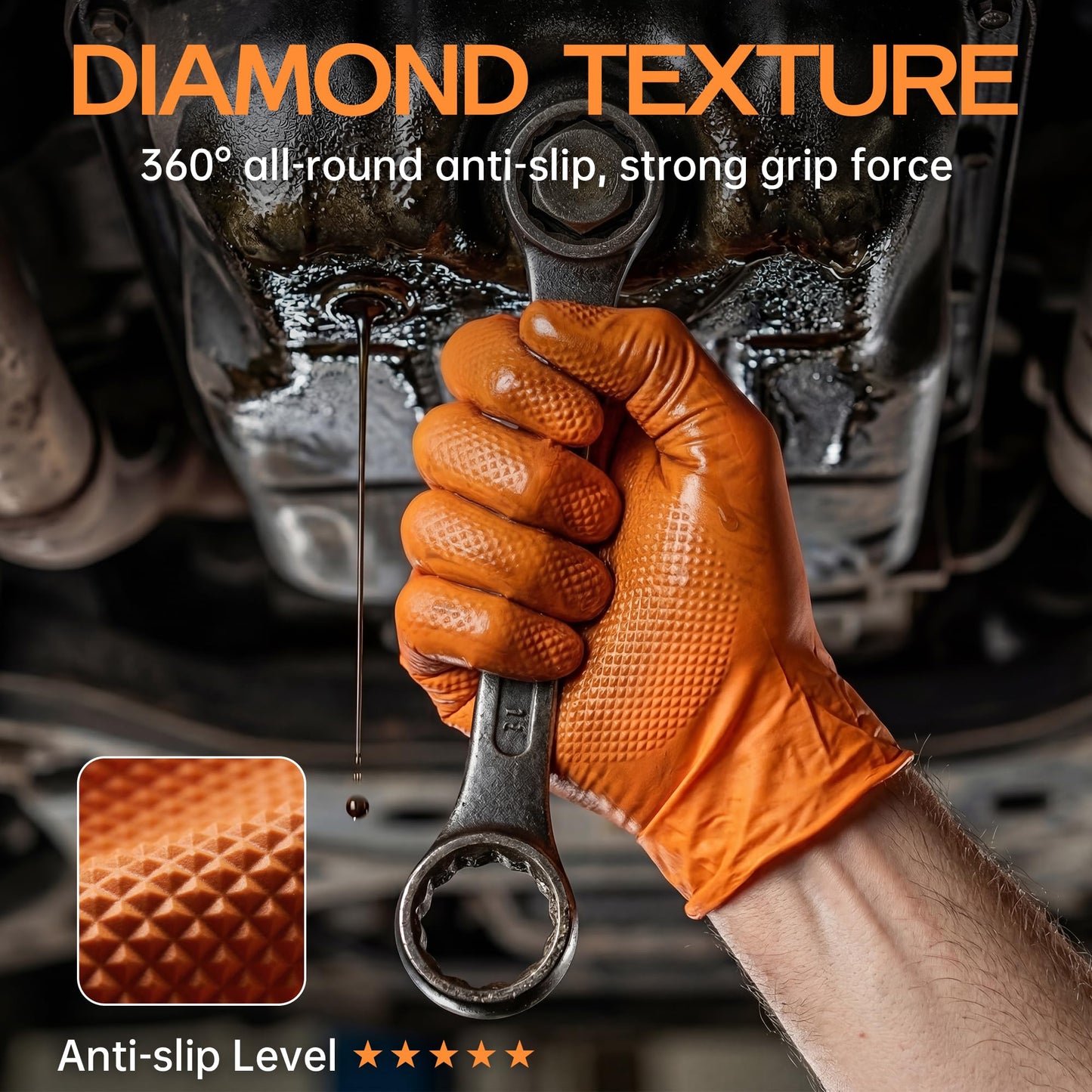 SuSWel Nitrile Gloves Disposable Rubber Latex Gloves HEAVY DUTY 8 Mil Industrial Mechanic Gloves X-Large, Diamond Textured, 1000PCs