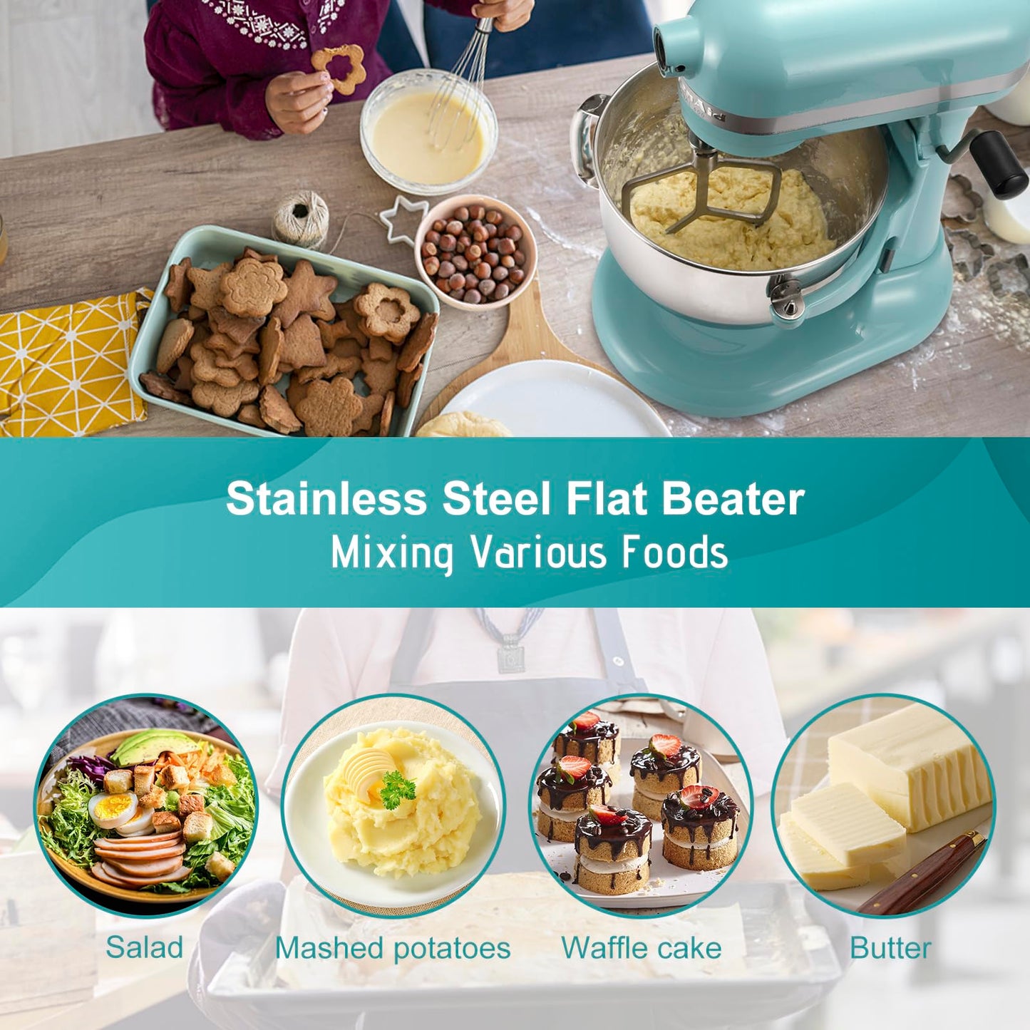 Flat Beater Compatible with KitchenAid 5-6 Quart Bowl-Lift Stand Mixer, airkitrep Polished Stainless Steel Paddle Attachment Replacement for Kitchen Aid Stand Mixers, Heavy Duty and Dishwasher Safe