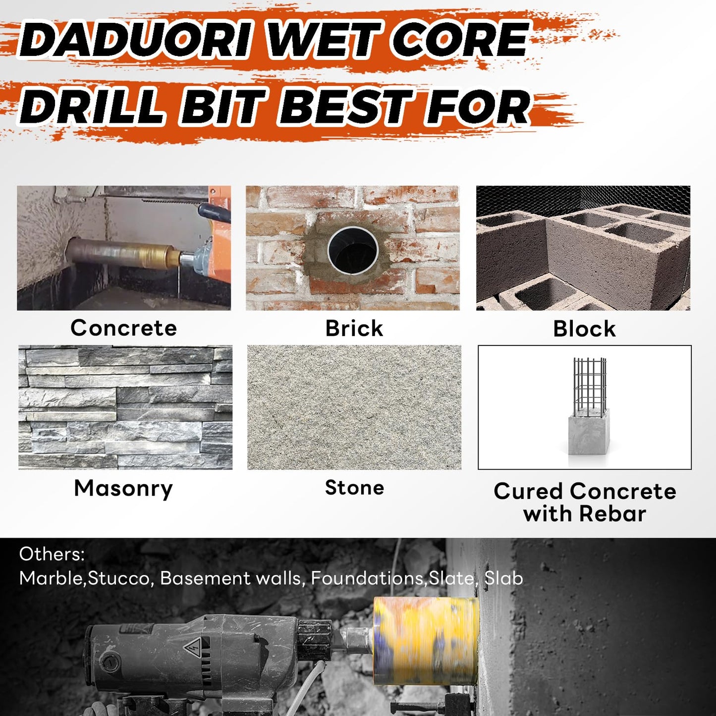 DaduoRi 7" Wet Core Drill Bit & SDS Max Shank Drill Adapter - 7" Diameter Core Bits for Concrete, 14" Drilling Depth, 1-1/4"-7 Thread Diamond Core Bit for Cured Concrete, Masonry, Brick