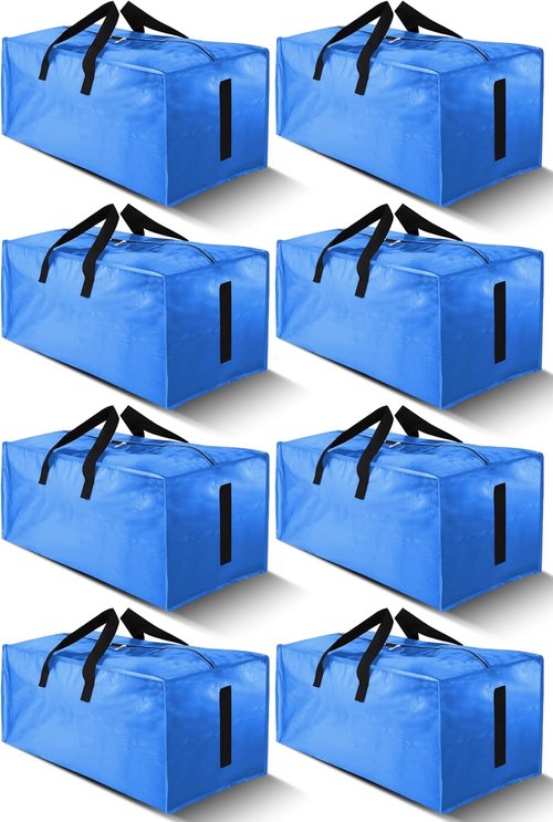 HOMESURE Large Water-Resistant Moving Bags - 8 Pack Heavy Duty Storage Totes with Zippers & Handles | Sky Blue