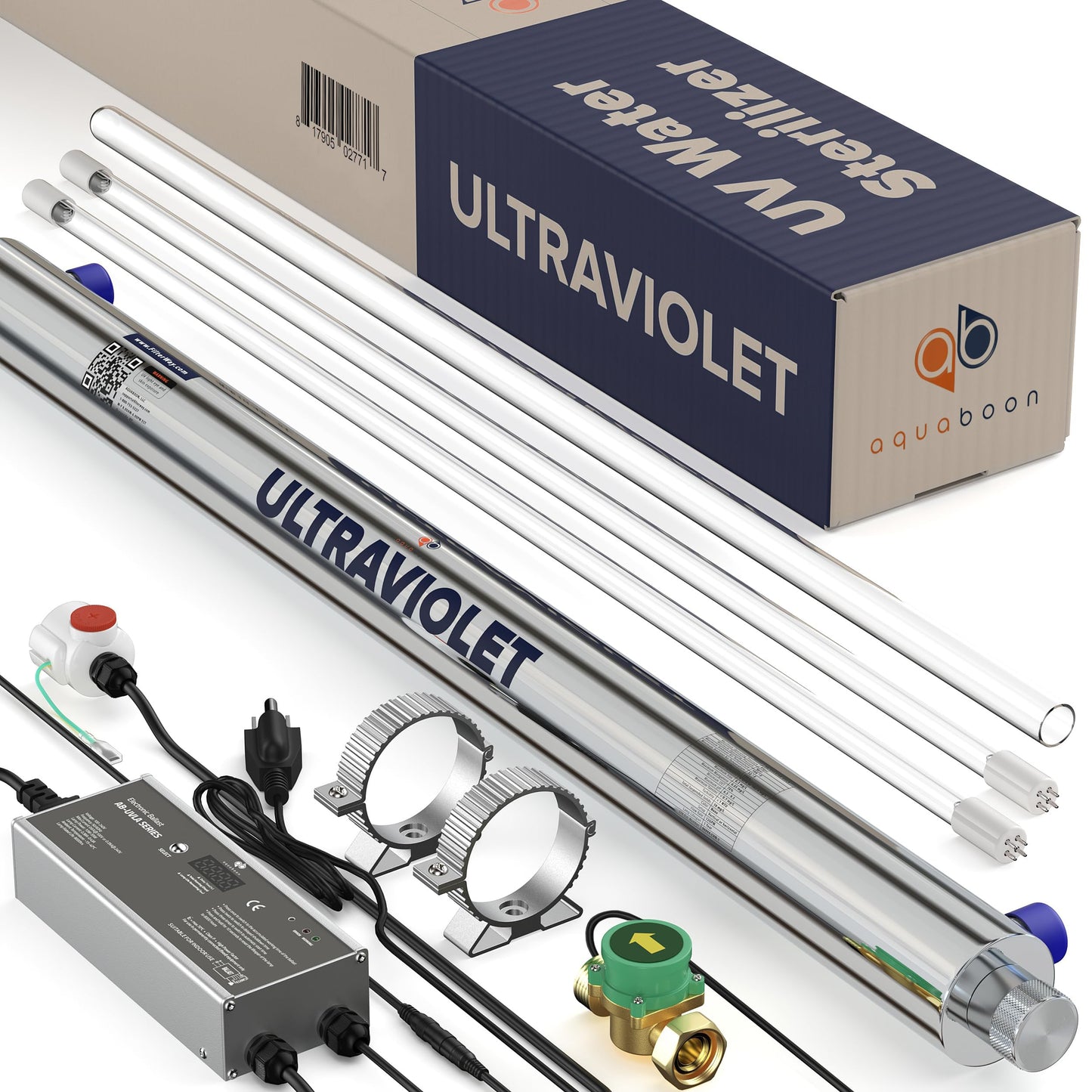 UV Water Purification System 55W, 12 GPM - UV Water Filter with Smart Flow Sensor Switch - Whole House UV Water Purifier Ensuring Water Purity - UV Light for Well & City Water + 1 Extra Lamp