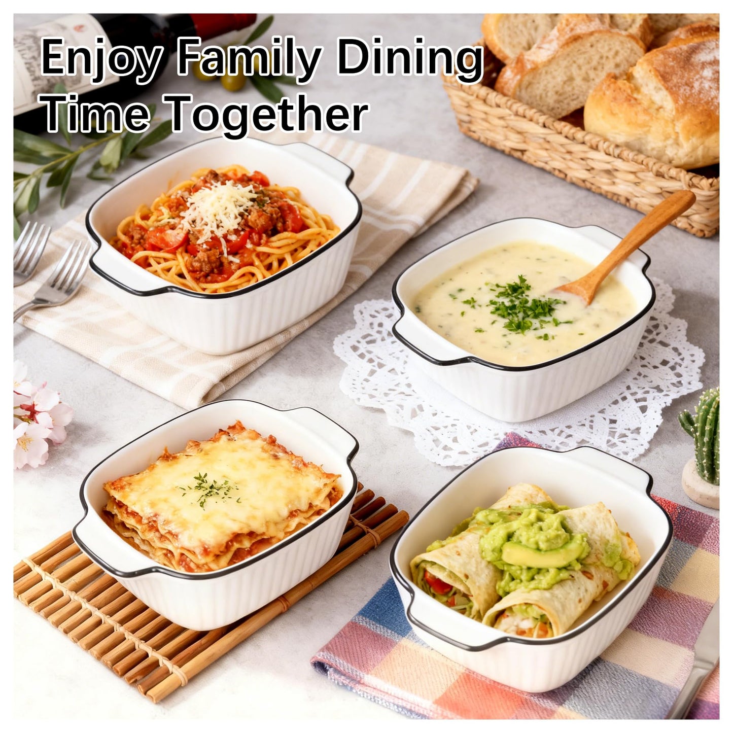 Vitrignis Mini Ceramic Baking Dishes Set Of 4-400ml Small Square Lasagne Dish For Air Fryer, Baking Dish, Pie Dishes For Oven - Small For Lasagne, Tiramisu, Baking Mould