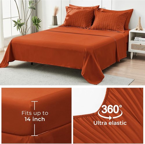 HYMOKEGE King Size Comforter Set - Burnt Orange Seersucker 7-Piece Luxury Bedding Set