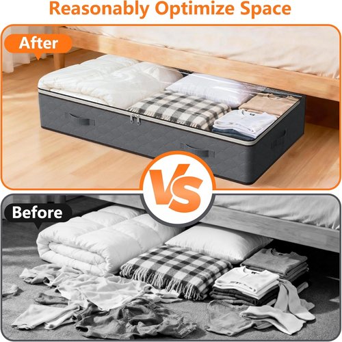 90L Under Bed Storage Containers by [Brand Name] - 4-Pack Closet Organizers with Transparent Lids | Ideal for Clothes, Shoes, Blankets & Pillows - Grey