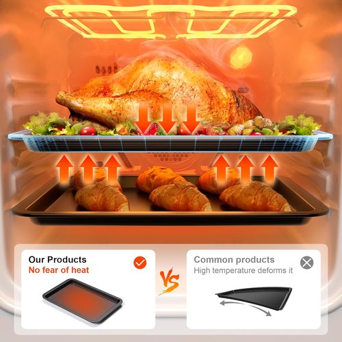 HONGBAKE Ceramic Baking Sheet Pan Set - Premium Cookie Sheets with Wider Grips | 3 Pack in Dark Grey
