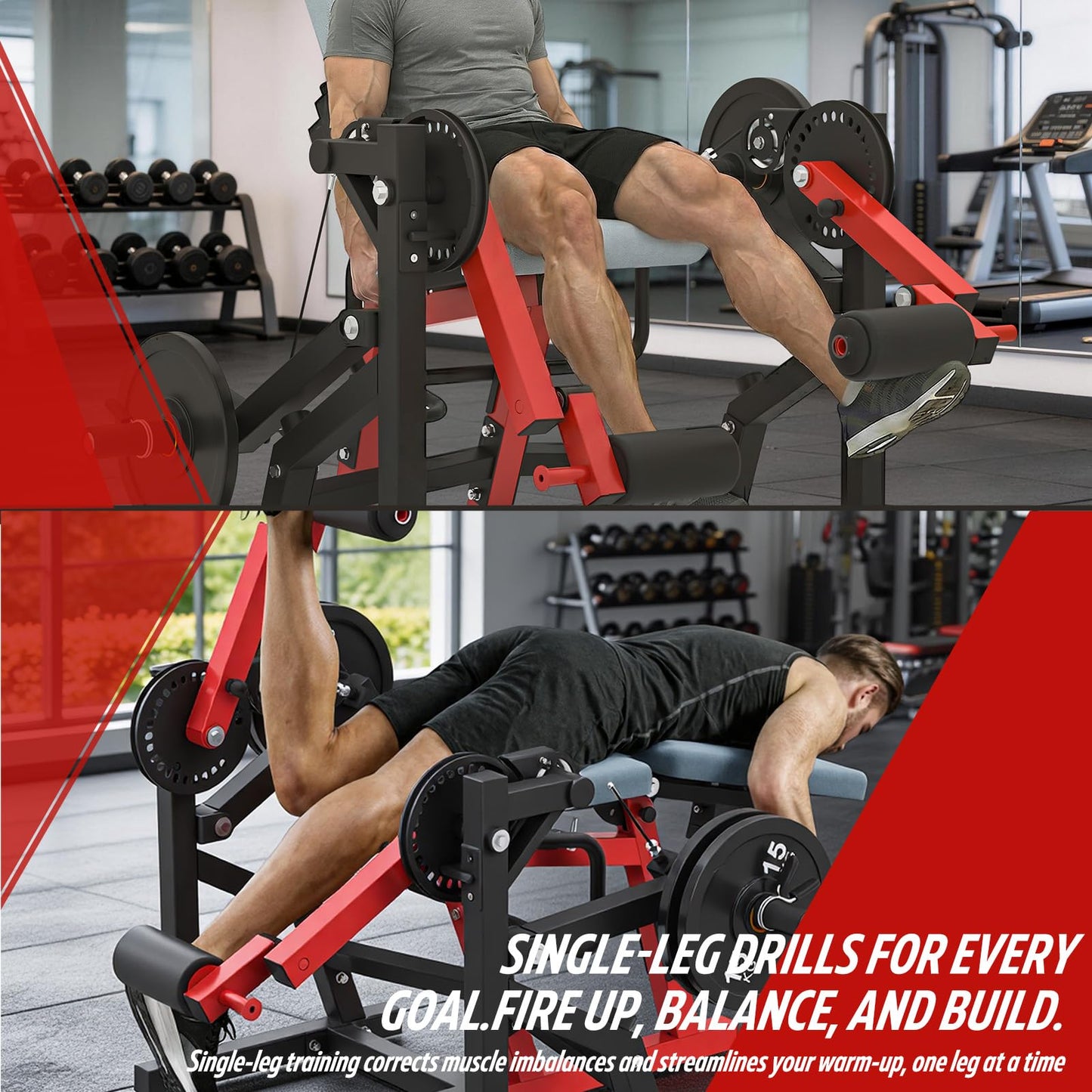 Leg Extension and Curl Machine feat Unilateral & Bilateral, Convertible Seated Leg Extension and Lying Leg Curl Bench for Home Gym, Quad and Hamstring Lower Body Leg Workout Equipment