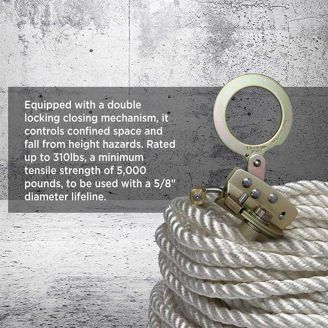 AFP Self-Locking Rope Grab with 2.25 inch Connecting Eye, used with 5/8’’ Lifeline Rope, For Construction, Climbing, Fall-Protection, 310 lb. Capacity (OSHA/ANSI Compliant)