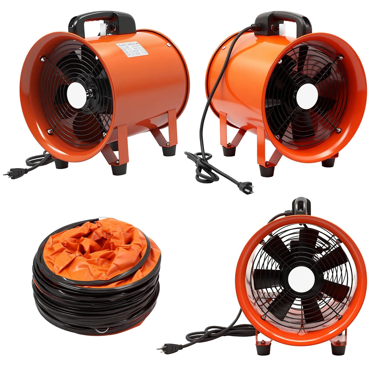 dreamdragon Upgraded 10-Inch Utility Blower Fan，Portable Industrial Exhaust Fan with 16.4ft Flexible Duct Hose，3300 RPM Low-Noise Ventilator for Workshops Warehouses and Basements