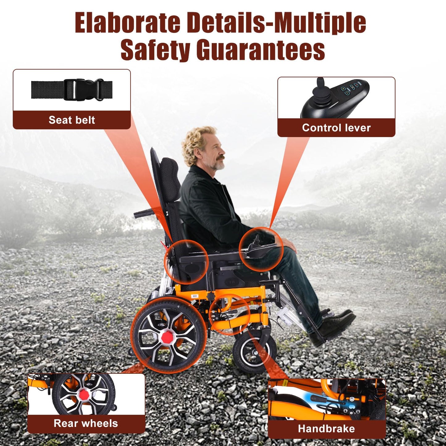 Reclining Foldable Electric Wheelchair,Lightweight Reclining Wheelchairs for Adults,30 Miles All Terrain Power Wheelchairs,Remote Control Motorized Wheelchair for Seniors,Portable Elder Mobility Aids