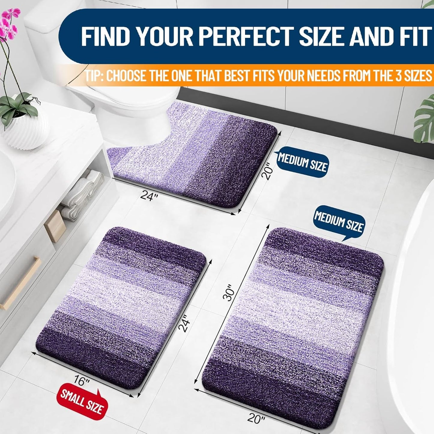 OLANLY Bathroom Rugs | Extra Soft Microfiber Bath Mat 34x21 - Quick Dry, Rubber Backing, Violet