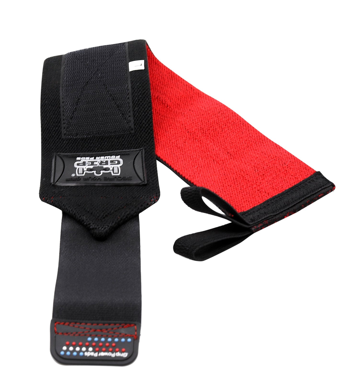 Grip Power Pads Deluxe Wrist Wraps 13" Long (1 Pair /2 Wraps) for Weight Lifting Wrist Support Cotton Wraps Gym Bandage Straps for Men & Women - Premium Quality & PRO Rubber (Black/Red, 18" Inches)