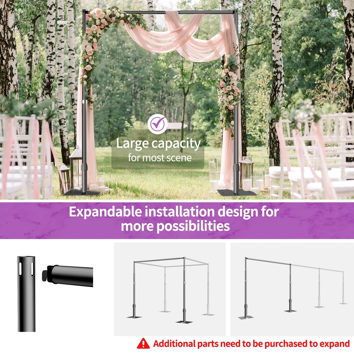 8.5x10ft Double Crossbar Pipe and Drape Stand Kit, Heavy Duty Backdrop Stand Adjustable, Sturdy Metal Back Drop Decoration Frame with Flat Base for Parties, Wedding,Trade Shows, Photo Shoot - Black