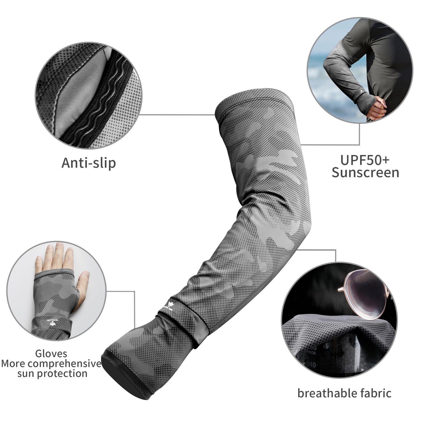 TACTICAL BIRD Loose Cooling Arm Sleeves for Men Women Youth - Tattoo Cover Up - Breathable, UPF 50+ UV Sun Protection, Sports Arm Sleeves (Black-gray, XL)