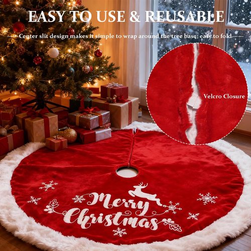 48 Inch Christmas Tree Plush Skirt,Faux Fur Christmas Tree Skirt with Snowflakes,Christmas Decorations Tree Base Skirt for Xmas Tree Decoration,Holiday Home Party Decor