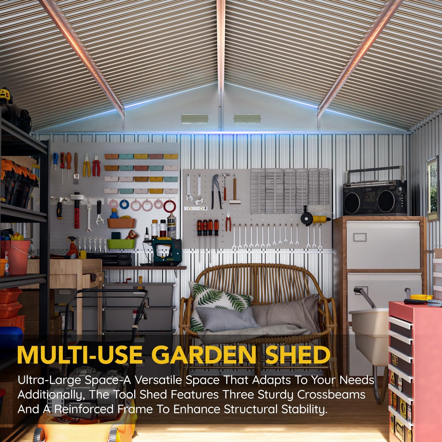 10x12x7.4FT Multi-Used Shed & Outdoor Storage Shed with Lockable Doors, Windows and Vents, Extra Large Metal Tool Shed for Garden, Backyard, Patio, Utility, and Various Storage Shed(Matte Gray)