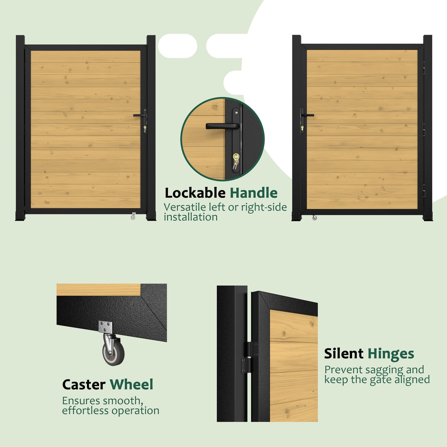 Yardenaler 4 x 6 FT Outdoor Privacy Fence Gate, Cedar Wood Privacy Gate Kit with Aluminum Frame, Garden Gates for Outside with Caster Wheel & Lockable Handle for Garden Yard Pool Entrance, Natural