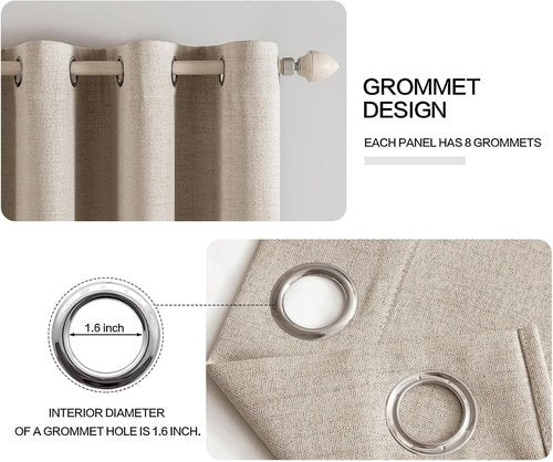 MIULEE 100% Blackout Linen Textured Curtains - Thermal Insulated Taupe Grommet Drapes | 52 x 96 Inch (2 Panels)