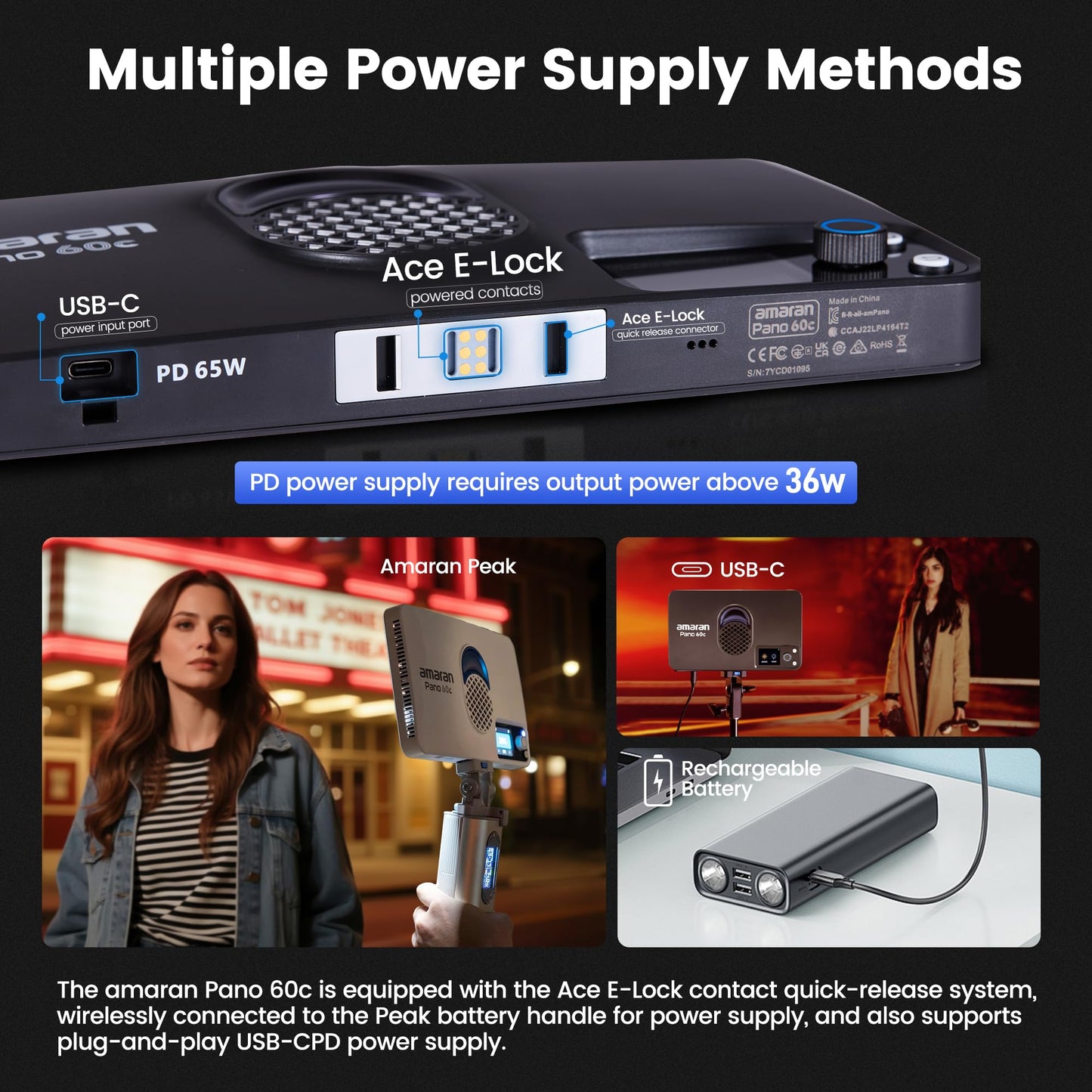 Amaran Pano 60c Kit Led Video Panel Light 60W RGBWW Full Color Lights,CCT 2,300K-10,000K,12 Lighting Efects,App Control,Support USB-C PD,with Softboxes and Carrying Case (Charcoal)