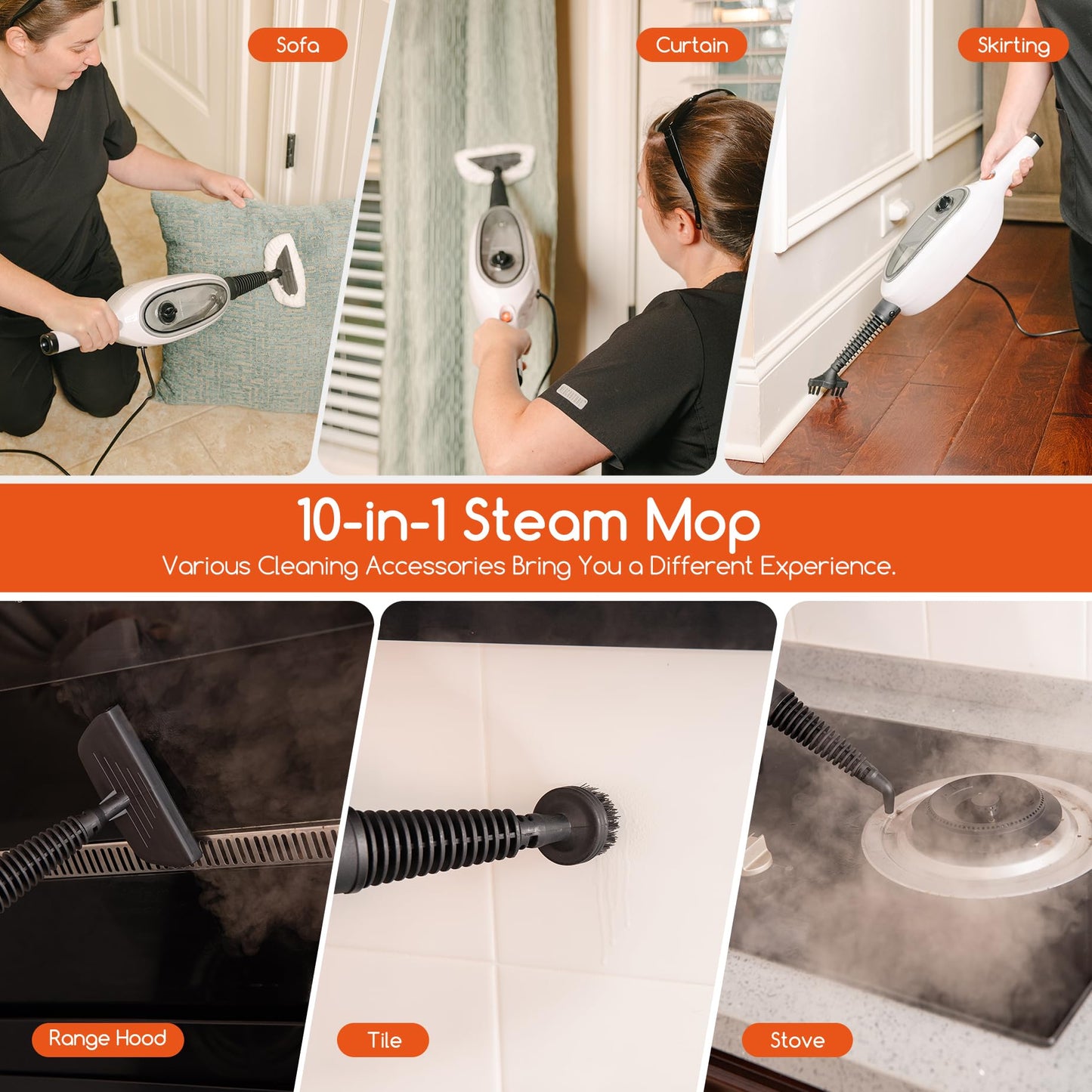 REECOO Steam Mop with Attachments,20s Rapid Heating,Lightweight Floor Steamer for Kitchen, Living Room Wood Floor Tile Carpet Cleaning