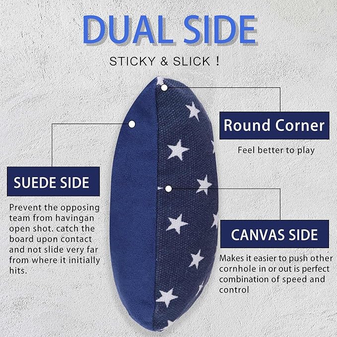 EunHo Dual Sided Cornhole Bags Regulation Set of 8 Professional Cornhole Bean Bags Slick and Stick for Tossing Game-All Weather