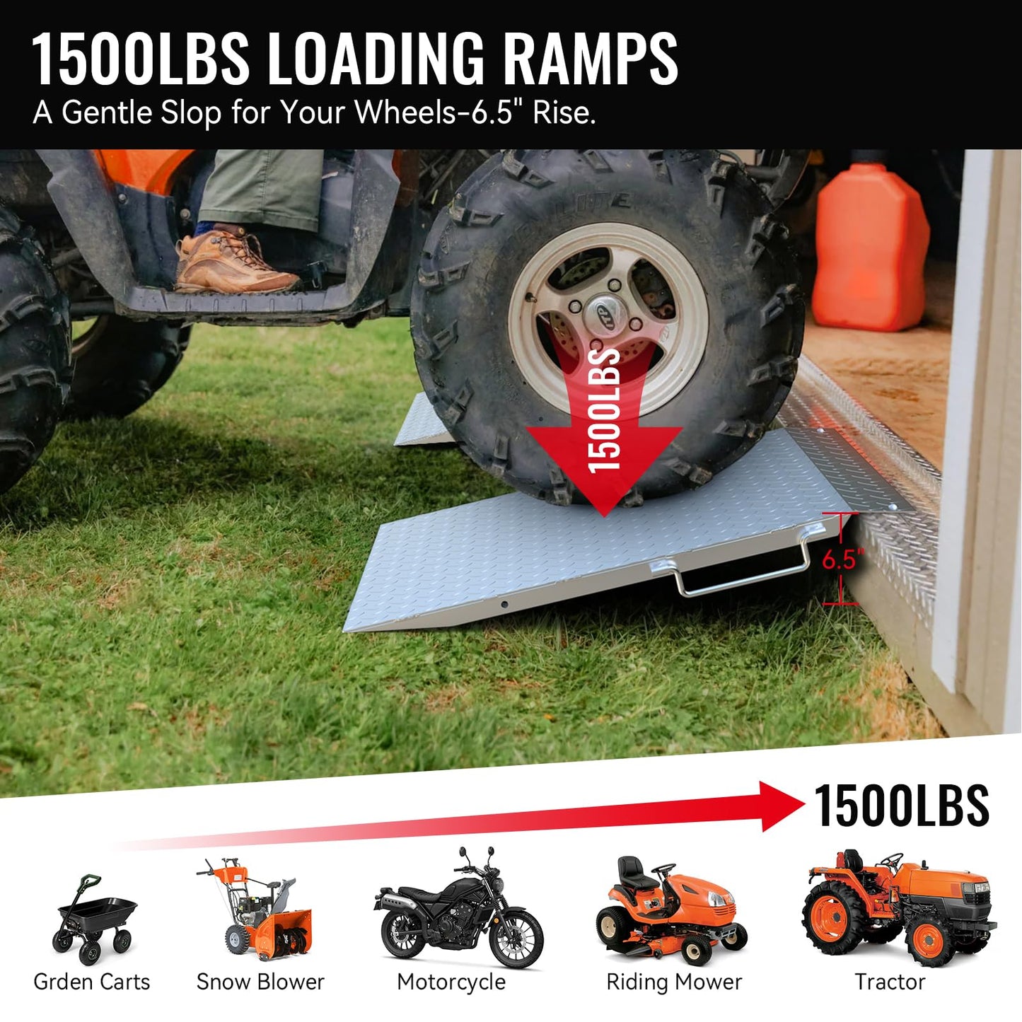Upgraded Shed Ramp for Riding Mower 2PCS, 29" Lx48 W Anti-Slip Loading Ramps for Lawn Mowers,Pickup Trucks,Garage Threshold Doorway Tractor,Snow Blower,Garden Cart, 1500lbs Capacity