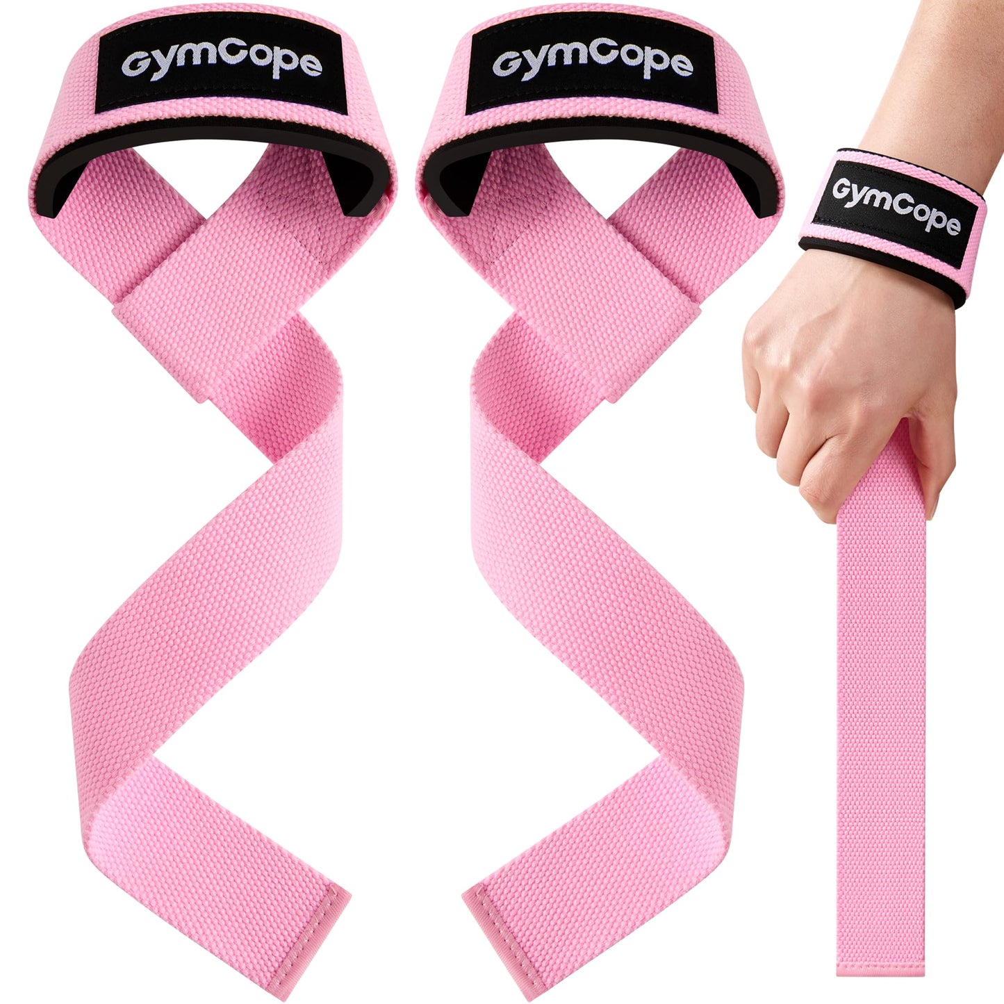 GymCope Lifting Wrist Straps for Weightlifting, Heavy Duty Wrist Straps for Deadlifts, Powerlifting, Bodybuilding and Strength Training, Secure Grip Support for Men Women, 1 Pair Pink