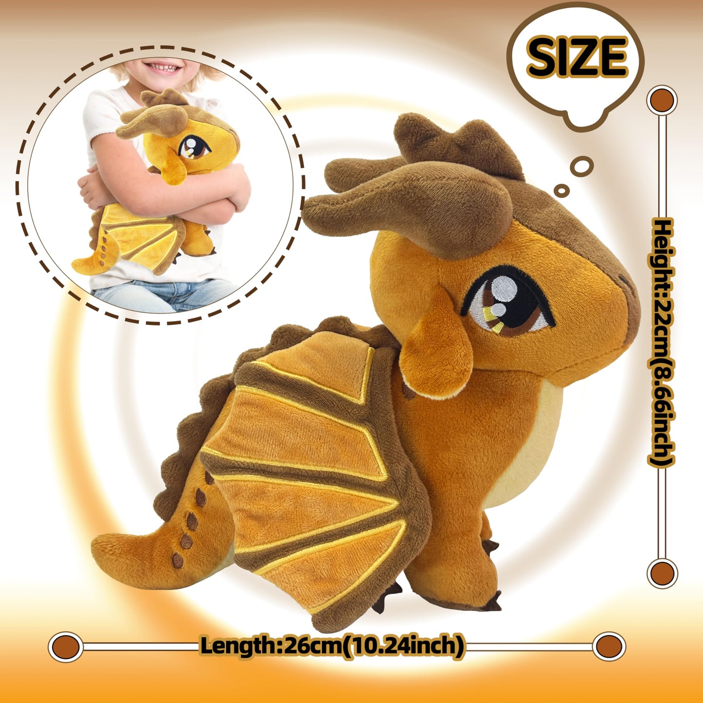 Kobataro Wings Mud Dragon Plush Toys Stuffed Animal Plushies Cute Dragon Figure Merch Present for Kids Aged 3+ (Brown)