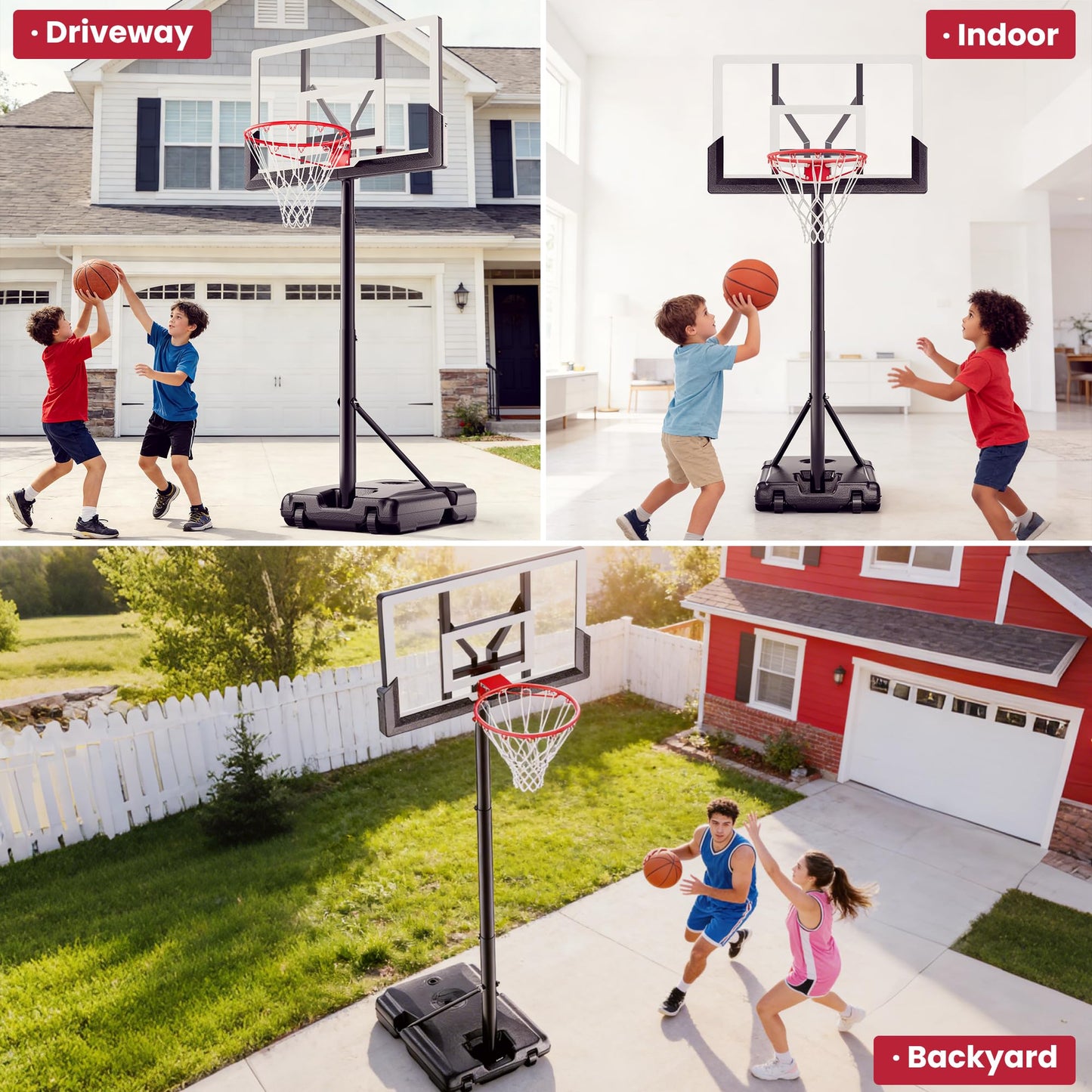 Feelwin Basketball Hoop, Portable Adjustable Height Basketball Goal with Wheels in Driveway, Backyard & Outdoor for Kids Youth and Adults