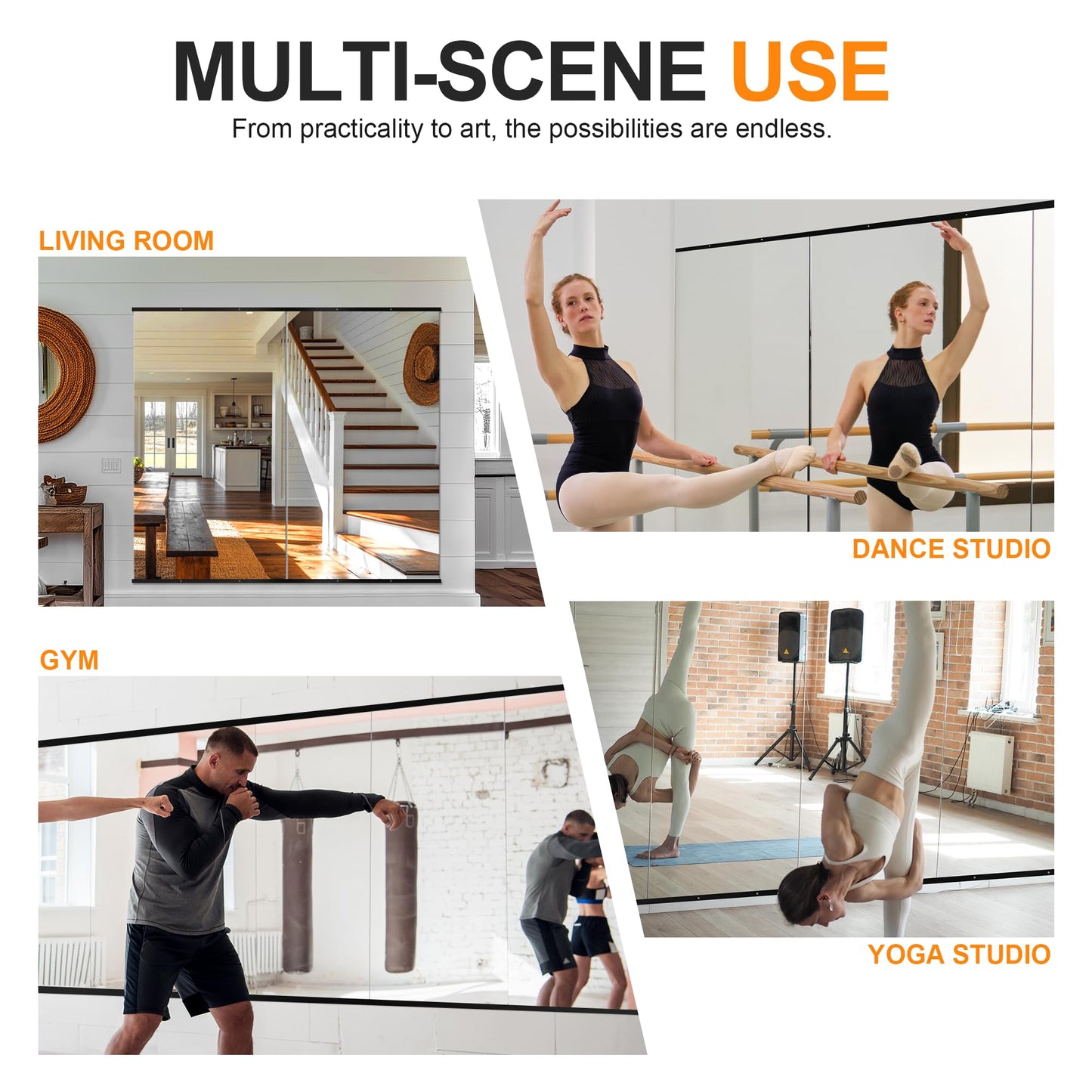 Delma Home Gym Mirror, 48''x28''x2PCS Black Wall Mounted Large Frameless Tempered Glass Wall Mirror for Home Gym, Garage, Bedroom, Bathroom