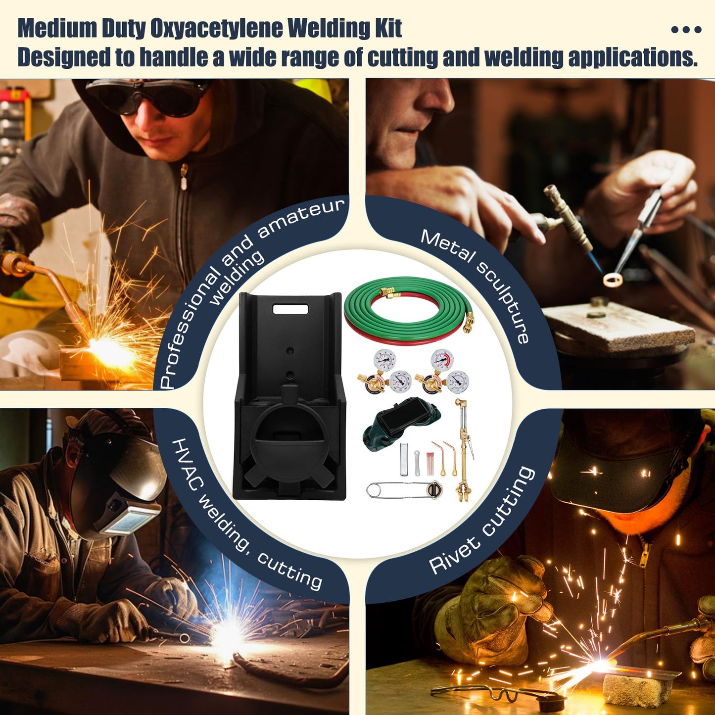 17 Piece Medium Duty Oxy Acetylene Gas Welding Outfit Tote Kit without Tanks with CGA540 Oxygen Regulator and CGA200 Acetylene Regulator for Welding,Cutting, Brazing and Heating