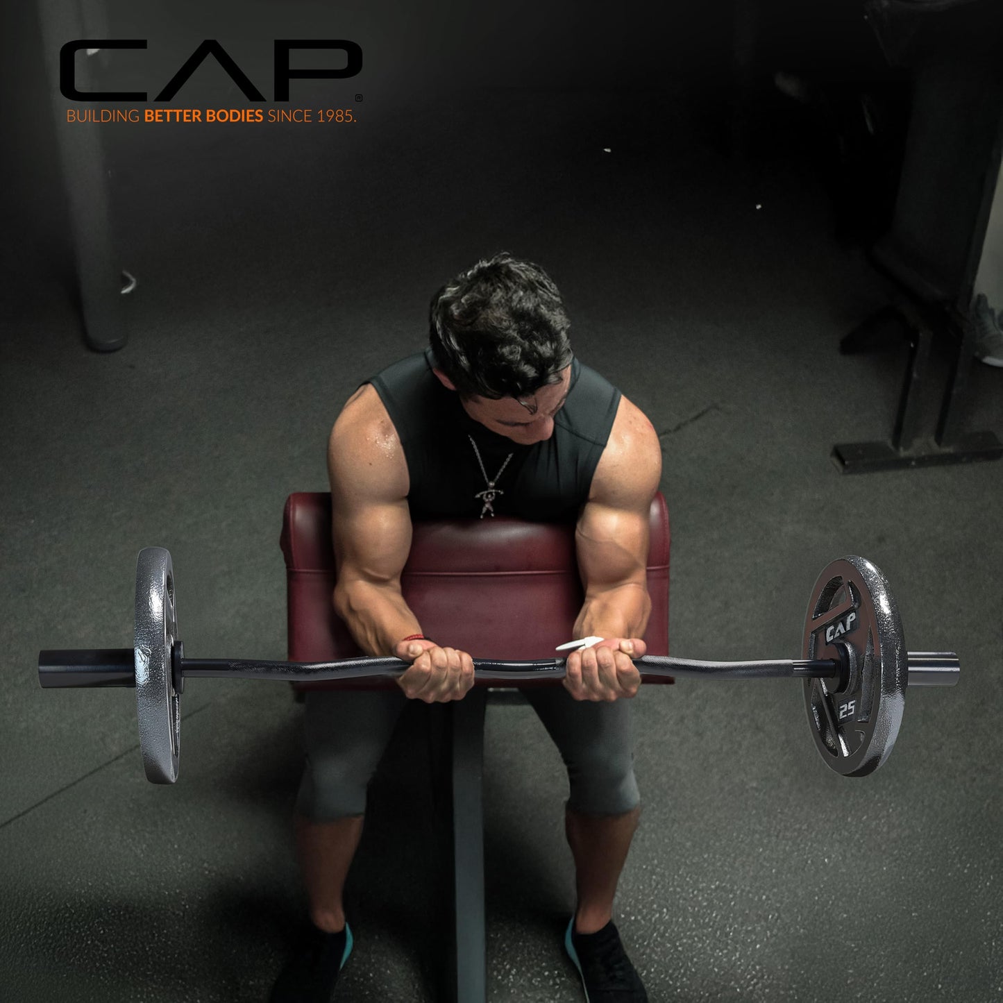 CAP Barbell 2' Olympic Solid Curl Bar, 47-Inch, No Collars, Black (New Version) (OBIS-47B-3)