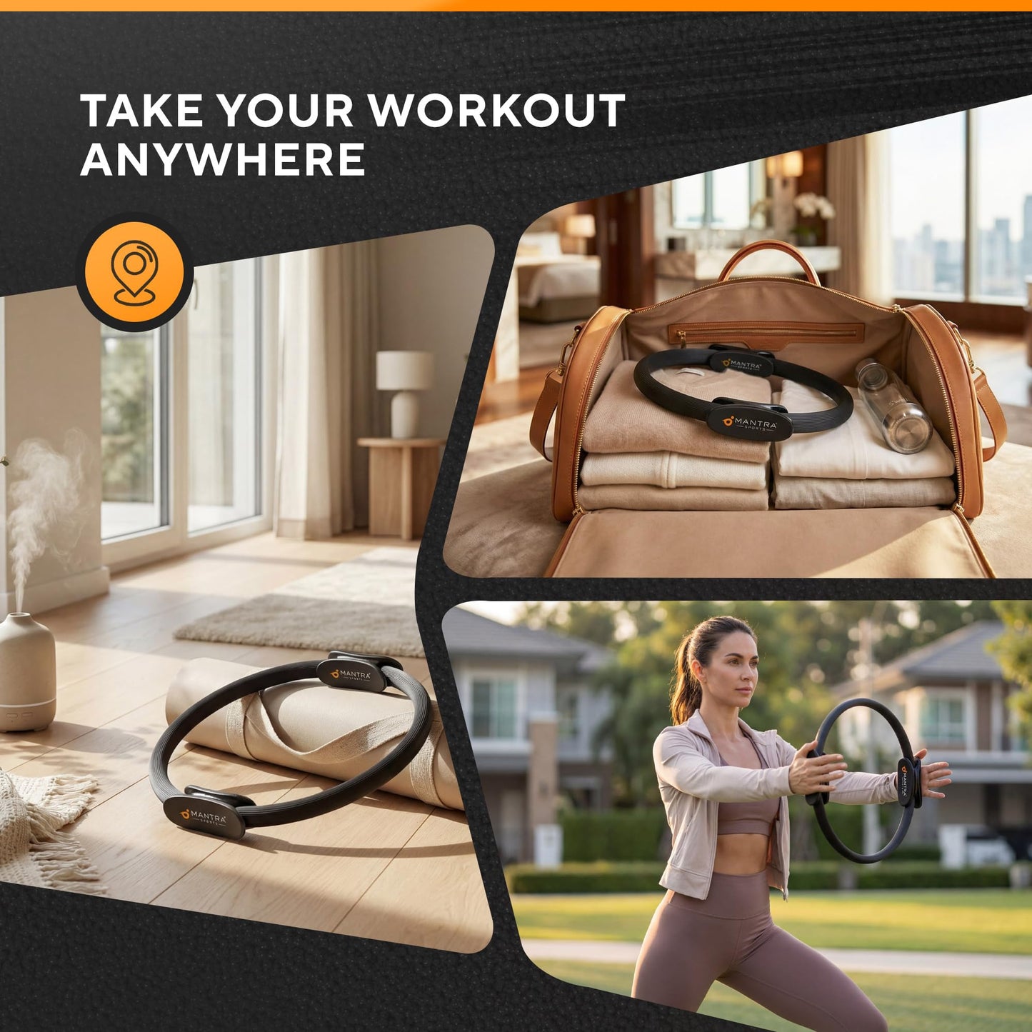 MANTRA SPORTS Pilates Ring - 13 Inch Magic Circle Pilates Ring - Toning Inner Thigh Exerciser, At-Home Yoga Equipment for Home Workouts - Thigh Master for Women, Arms & Core Toning - Carbon Black